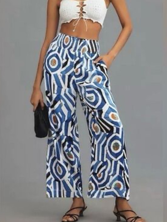 Anthropologie Pants - Anthropologie Blue & White Geo-Print Wide Leg Pants